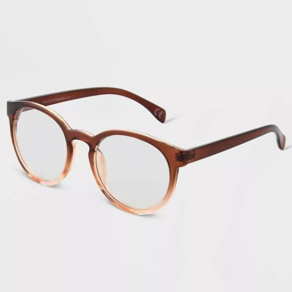 Crystal Plastic Round Blue Light Filtering Brown Glasses - Universal Thread
